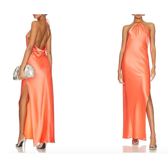 Alice + Olivia Zumi Open Back Halter Maxi Dress in Coral Sunset Size 8 - Picture 1 of 10